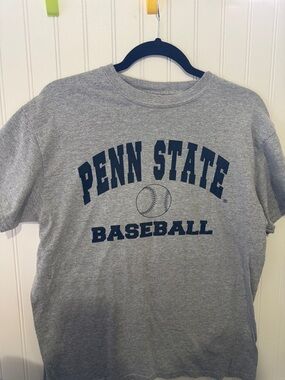 Gildan Gray Tee with Navy Graphic Penn State baseball, medium